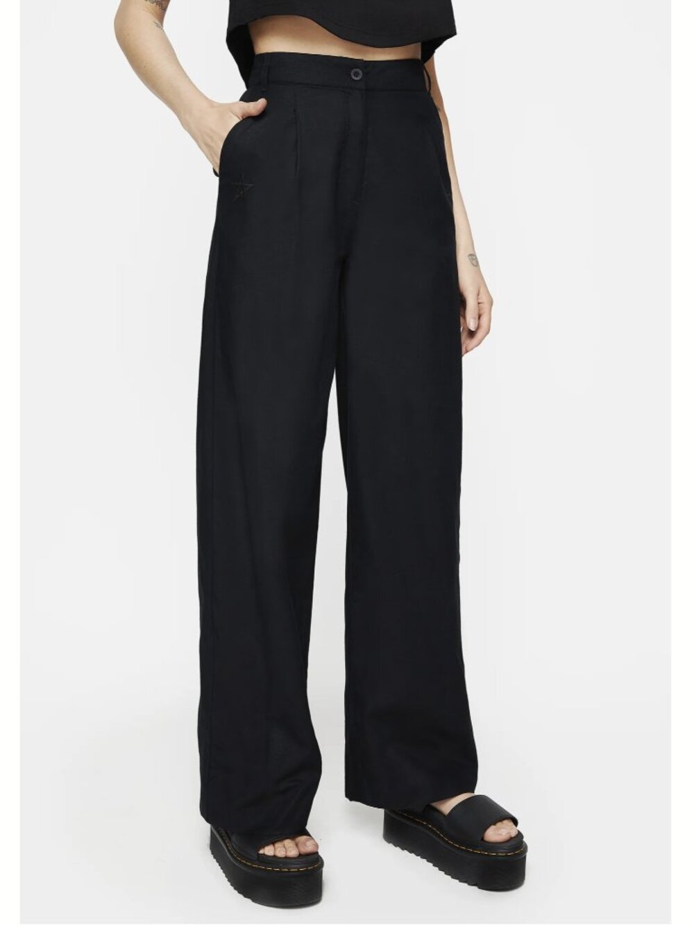 NWT Disturbia Pentaculum Linen-Blend Tailored Trousers Pants Black Size 10 US